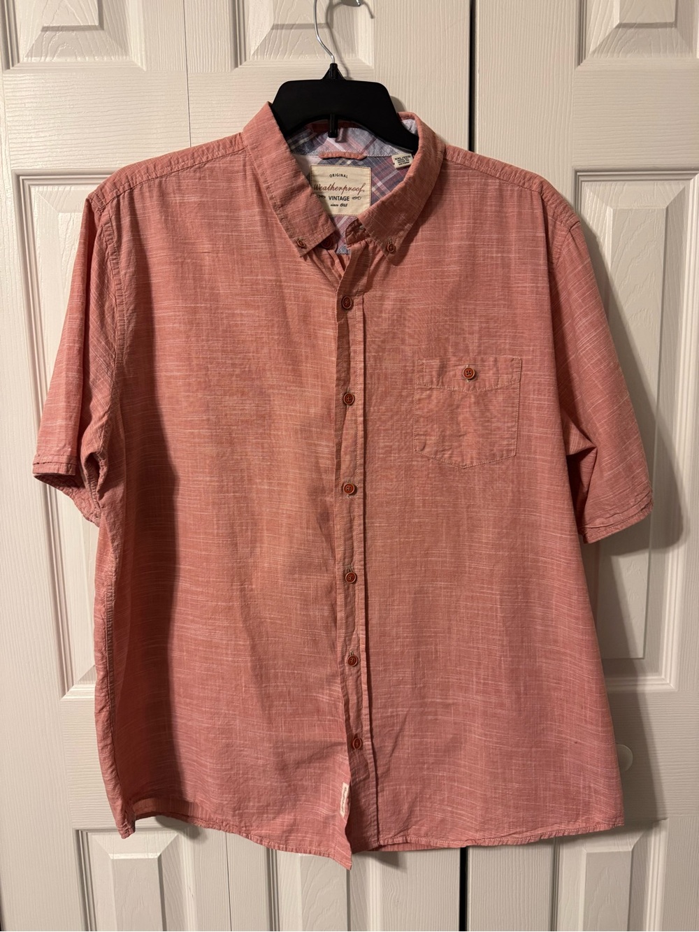 Weatherproof Short-Sleeve Button-Down Shirt in Coral Pink